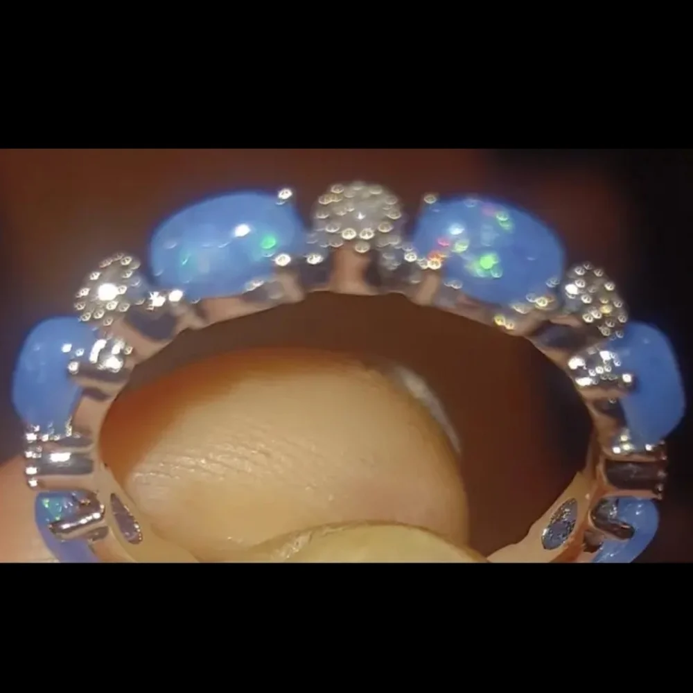 Ladies Elegant Blue Opal Silver Ring